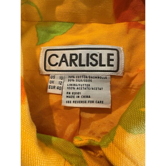 Carlisle Orange Yellow Floral Cropped Jacket Silk Cotton Blend Size 10 - Picture 8 of 11